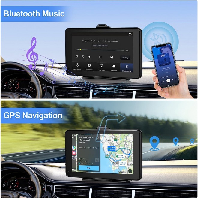 Podofo Wireless Apple Car Play Portable Car Screen, 7'' HD IPS Touchscreen Car Radio Receiver