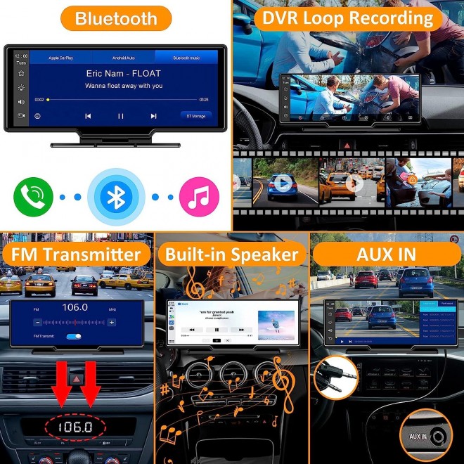 Portable Wireless Car Stereo with 2.5K Dash Cam - 1080p Backup Camera