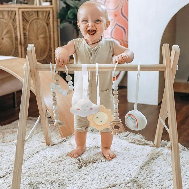 Wooden Baby Gym, Foldable Baby Play Gym Frame Activity Gym