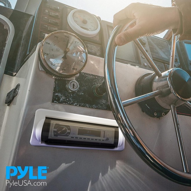 Pyle Water Resistant Marine Stereo Cover - Smoke Colored Heavy Duty Boat Radio Protector Shield