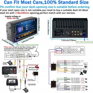 Double Din Car Stereo with Wireless Apple Carplay,Wireless Android Auto,7 inch HD Touch Screen Car Radio 