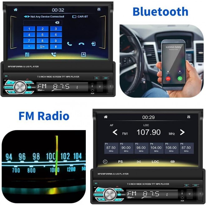 Hikity Apple Carplay Android Auto Single Din Car Stereo Radio, 7 Inch Flip Out Touch Screen Bluetooth