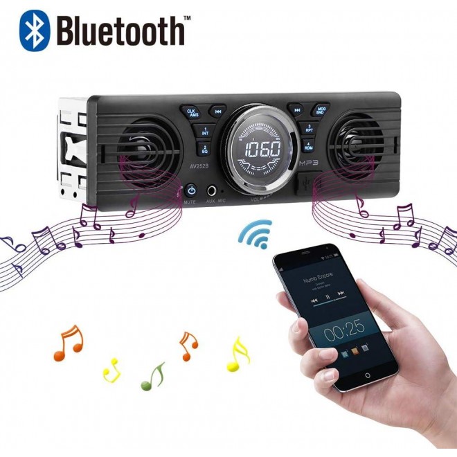 PolarLander Universal 1 Din 12V in-Dash Car Radio Audio Player Built-in 2 Speaker Stereo FM Support Bluetooth