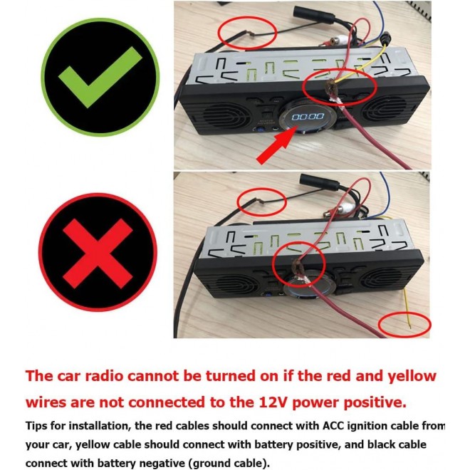 PolarLander Universal 1 Din 12V in-Dash Car Radio Audio Player Built-in 2 Speaker Stereo FM Support Bluetooth