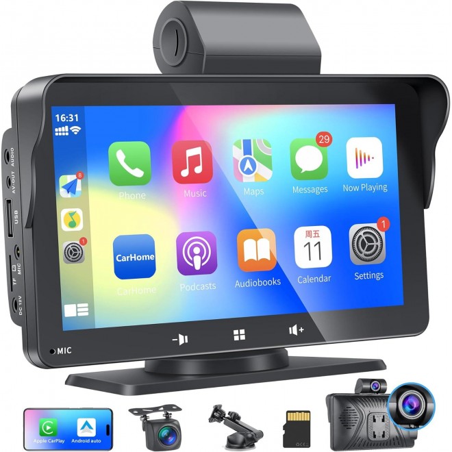 Wireless Apple Carplay & Android Auto, Portable Apple Car Play 2.5K Dash Cam