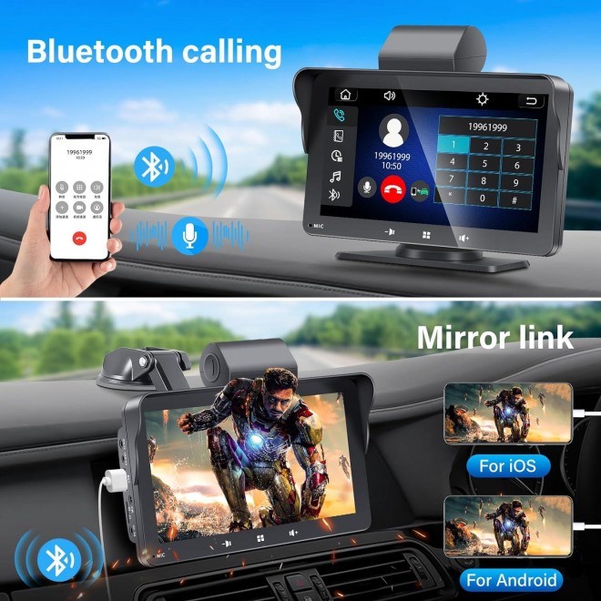 Wireless Apple Carplay & Android Auto, Portable Apple Car Play 2.5K Dash Cam