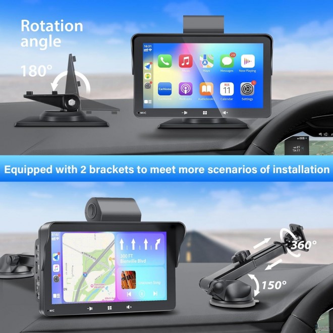 Wireless Apple Carplay & Android Auto, Portable Apple Car Play 2.5K Dash Cam