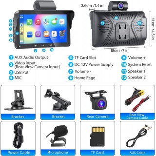 Wireless Apple Carplay & Android Auto, Portable Apple Car Play 2.5K Dash Cam