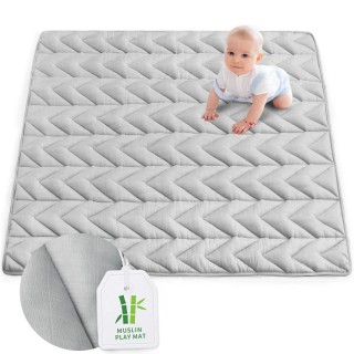 Play Mat for Playpen, Muslin Baby & Kids Play Mat, Non Slip Cushioned Crawling Mat