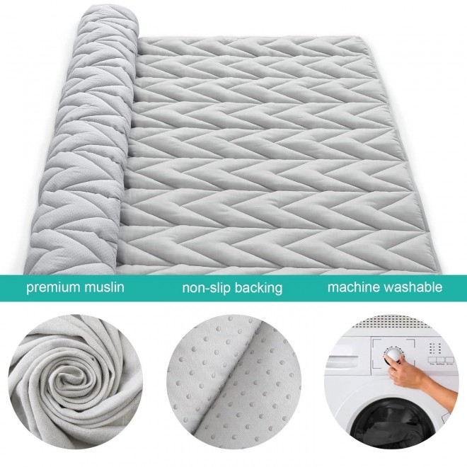 Play Mat for Playpen, Muslin Baby & Kids Play Mat, Non Slip Cushioned Crawling Mat