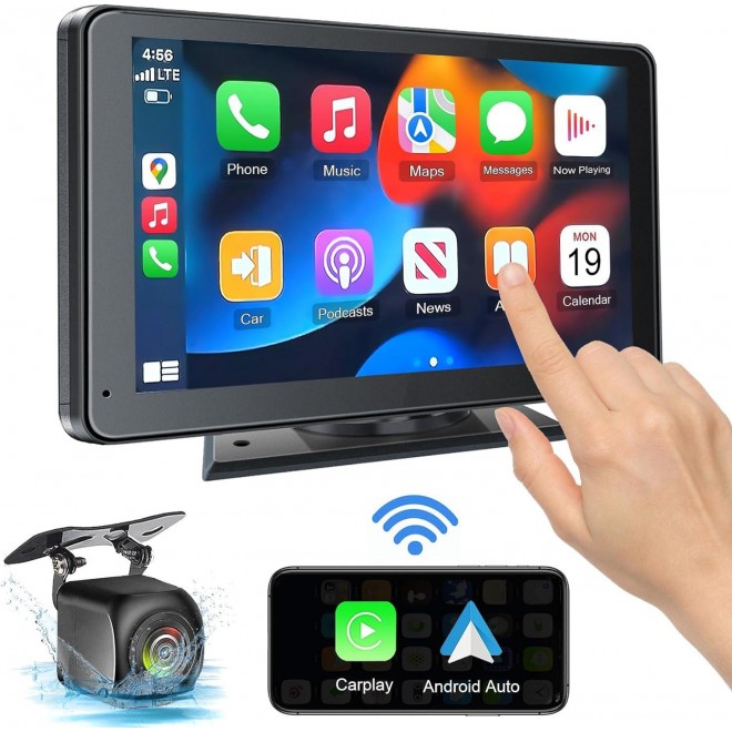 PASLDA Portable Newest Wireless Apple CarPlay and Android Auto Screen for Car