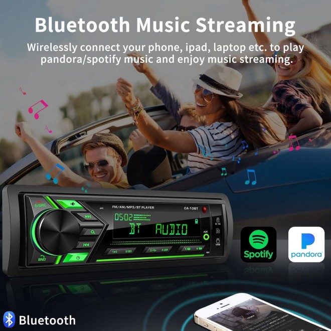 Bluetooth Single Din Car Radio: Marine Stereo Receivers - Multimedia Car Audio with AM FM