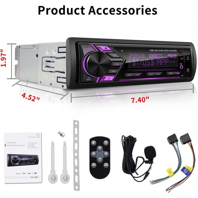 Bluetooth Single Din Car Radio: Marine Stereo Receivers - Multimedia Car Audio with AM FM