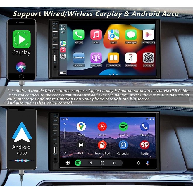 Double Din Car Stereo Wireless CarPlay Wireless Android Auto, 7inch Car Audio