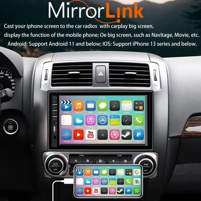 Double Din Car Stereo Wireless CarPlay Wireless Android Auto, 7inch Car Audio