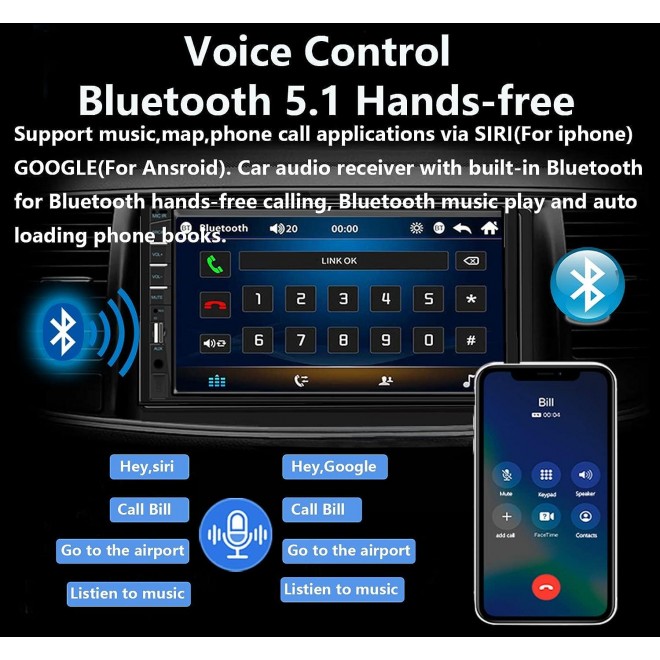 Double Din Car Stereo Wireless CarPlay Wireless Android Auto, 7inch Car Audio