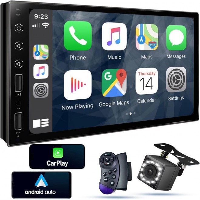 HD 1024 * 600 Double Din Car Stereo with Apple Carplay and Android Auto,Car Audio