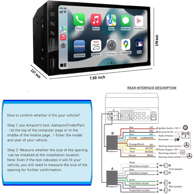 HD 1024 * 600 Double Din Car Stereo with Apple Carplay and Android Auto,Car Audio