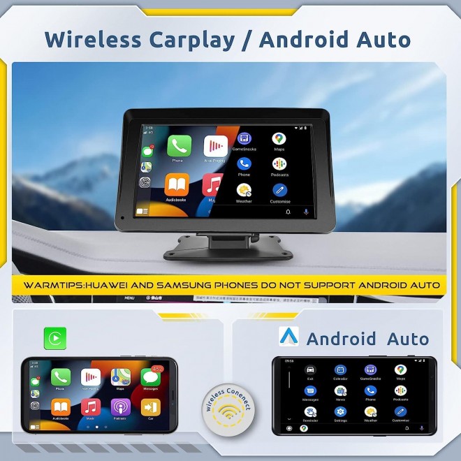 Wireless Apple Carplay Car Stereo,podofo Portable 7'' Touch Screen Apple Carplay