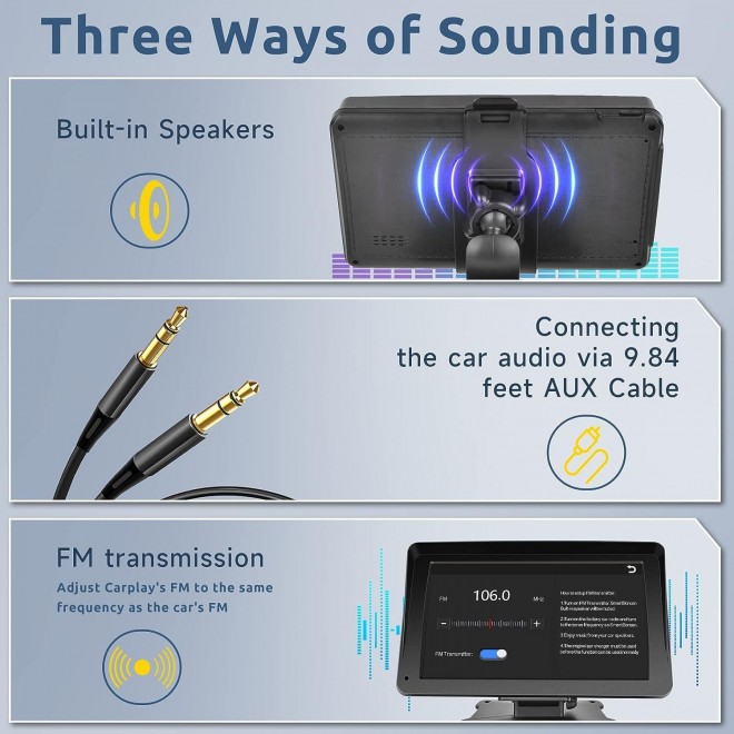 Wireless Apple Carplay Car Stereo,podofo Portable 7'' Touch Screen Apple Carplay