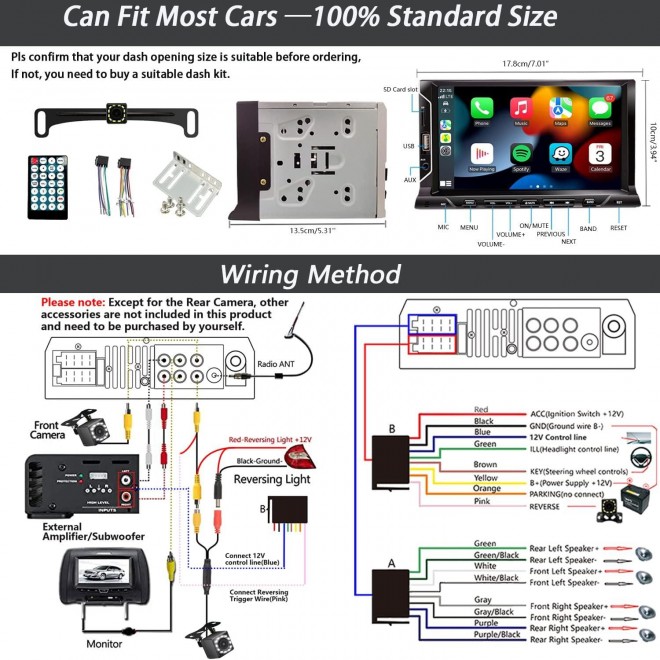 7 Inch Double Din Car Stereo Support Apple CarPlay Android Auto Mirror Link Capacitive Touchscreen Monitor Car Play Radio