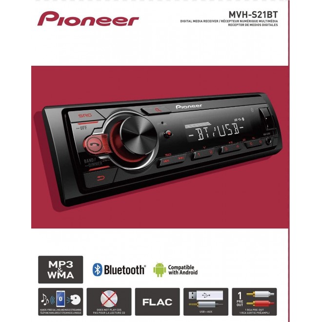 Pioneer MVH-S21BT Digital Media Receiver, Single DIN, in-Dash