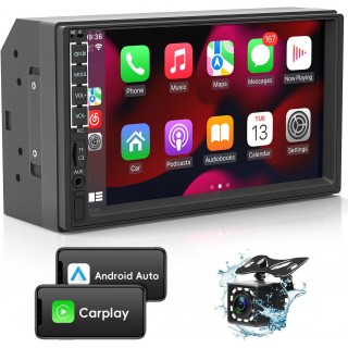 Double Din Car Stereo with Apple Carplay and Android Auto, 7 Inch HD Touchscreen