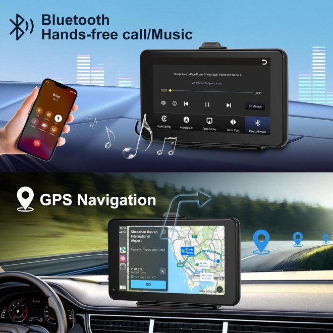 Podofo Portable Car Stereo Wireless Apple Carplay Android Auto