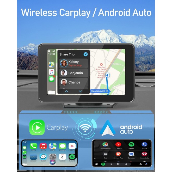 Wireless Double Din Car Stereo Compatible with Apple CarPlay and Android Auto,7 HD Portable Bluetooth