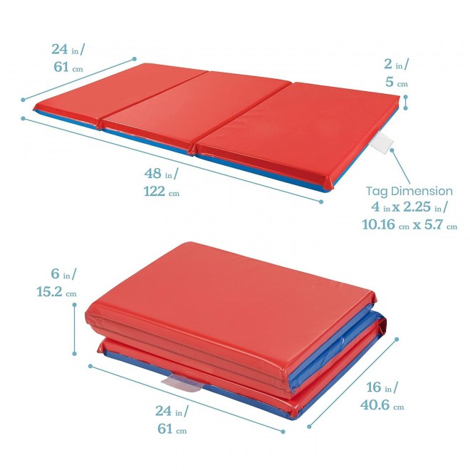 ECR4Kids Premium Folding Rest Mat, 3-Section,Sleeping Pad, Blue/Red