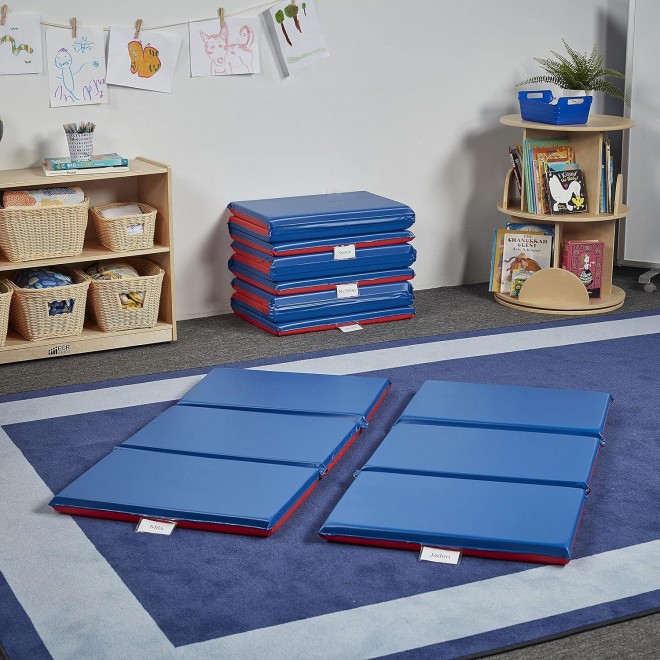 ECR4Kids Premium Folding Rest Mat, 3-Section,Sleeping Pad, Blue/Red