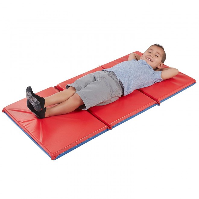 ECR4Kids Premium Folding Rest Mat, 3-Section,Sleeping Pad, Blue/Red