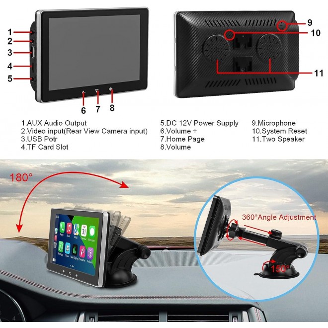 2023 Newest Portable Car Radio with Apple Carplay and Android Auto, Touchscreen