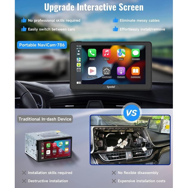 2023 Newest Portable Car Stereo with Wireless CarPlay and Android Auto