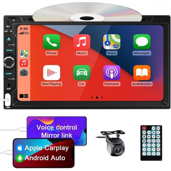 Double Din DVD Car Stereo Carplay Android Auto Touch Screen Car Audio Radio