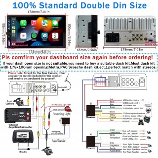 Double Din Car Stereo with Apple Carplay and Android Auto,7 Inch Touchscreen Car Radio Bluetooth