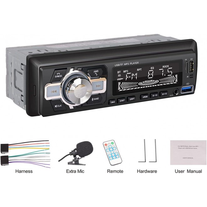 HLLECARMO 1Din Wireless Music Streaming Car Stereo Bluetooth Hands-Free Calling with Microphone