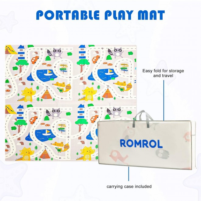 Extra Large Foldable Baby Play Mat，Romrol Upgraded Tear Foam Proof Crawling Mat with Travel Bag