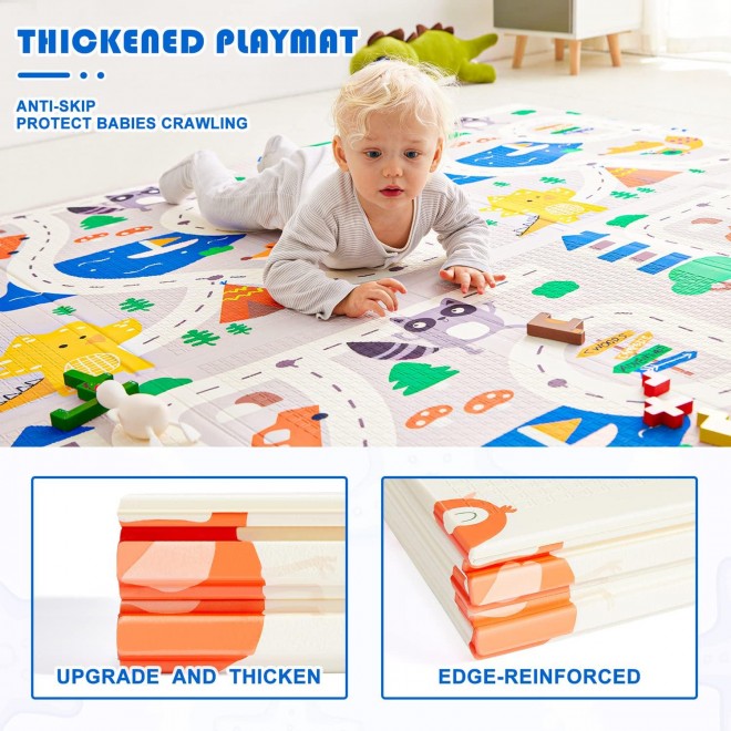 Extra Large Foldable Baby Play Mat，Romrol Upgraded Tear Foam Proof Crawling Mat with Travel Bag