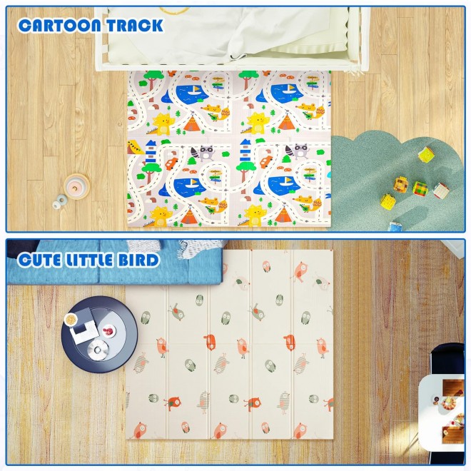 Extra Large Foldable Baby Play Mat，Romrol Upgraded Tear Foam Proof Crawling Mat with Travel Bag