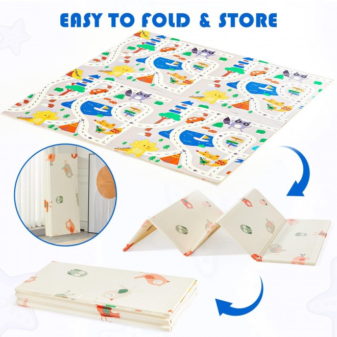 Extra Large Foldable Baby Play Mat，Romrol Upgraded Tear Foam Proof Crawling Mat with Travel Bag