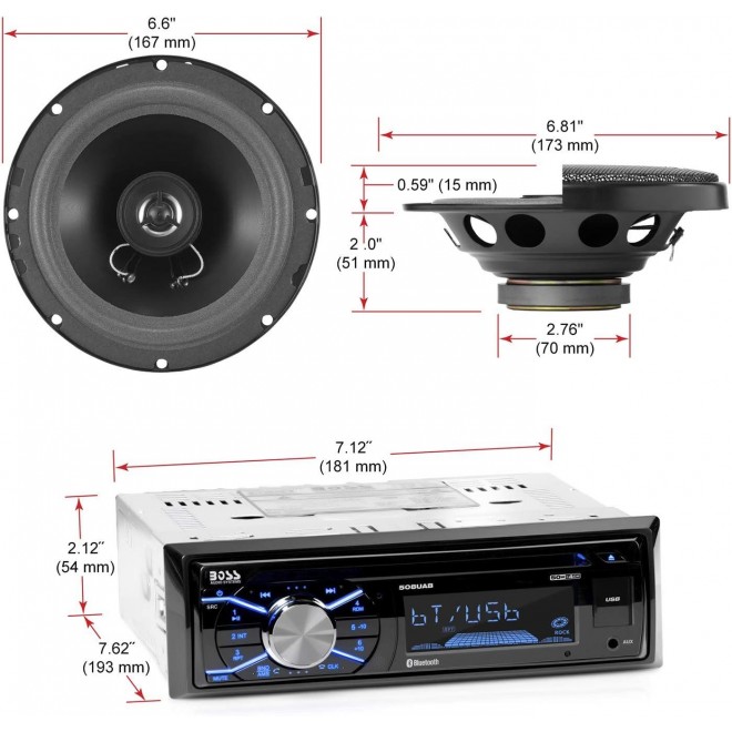 BOSS Audio Systems 656BCK Car Stereo Package - Single Din, Bluetooth, CD MP3 USB AM FM Radio