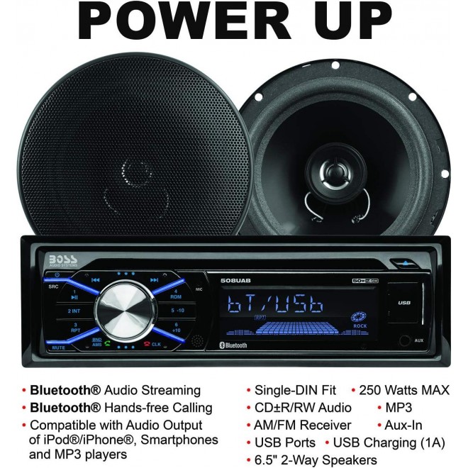 BOSS Audio Systems 656BCK Car Stereo Package - Single Din, Bluetooth, CD MP3 USB AM FM Radio