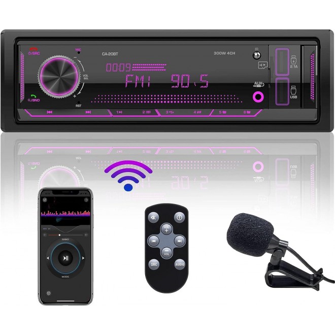 Single Din Car Stereo Receiver: Bluetooth Car Radio System - Marine Audio with LCD Display