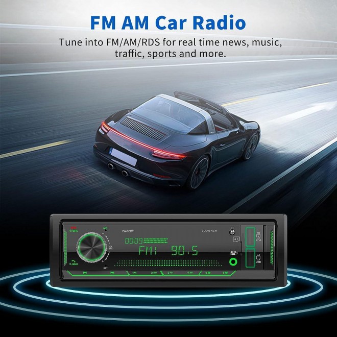 Single Din Car Stereo Receiver: Bluetooth Car Radio System - Marine Audio with LCD Display