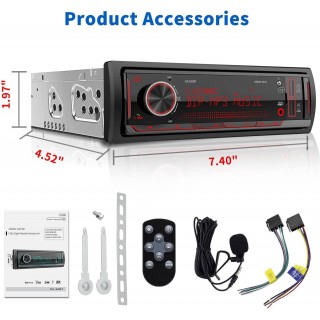 Single Din Car Stereo Receiver: Bluetooth Car Radio System - Marine Audio with LCD Display