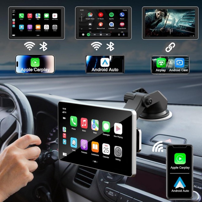 Skisea Apple Carplay Screen for Car, 7'' Portable Touch Screen