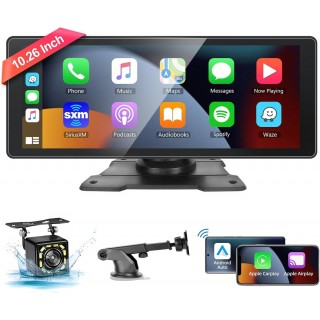 Podofo 10.26'' Portable Carplay Screen with HD Rear Backup Camera,Touch Screen