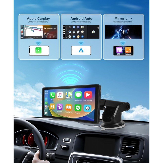 Podofo 10.26'' Portable Carplay Screen with HD Rear Backup Camera,Touch Screen