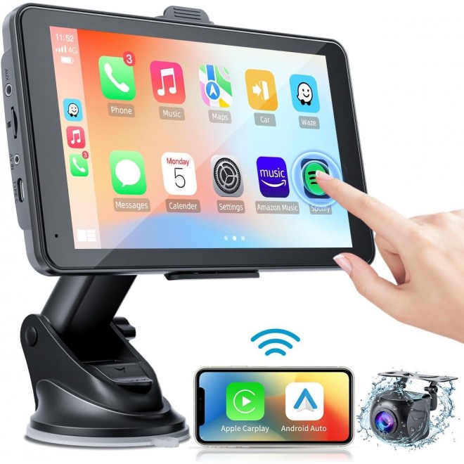 AX2V Wireless Apple CarPlay Car Stereo, Portable 7'' Car Touch Screen